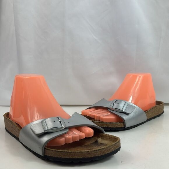 Birkenstock Madrid Silver  Patent Leather Single Strap Women's Sandals - Picture 3 of 13